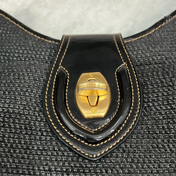 Eric Javits Shenia Black Woven Patent Leather Detail Bag - Picture 2 of 16